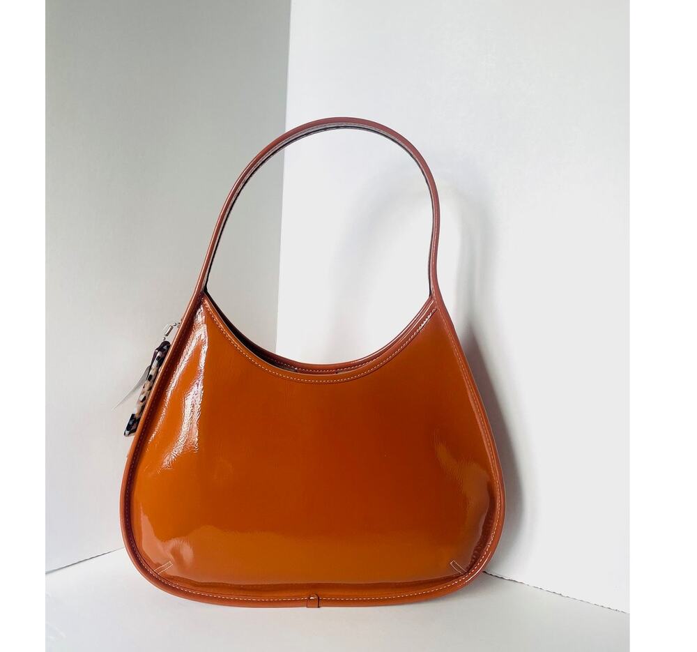Coach Coachtopia Large Ergo Bag Amber Crinkle Patent Leather CQ019